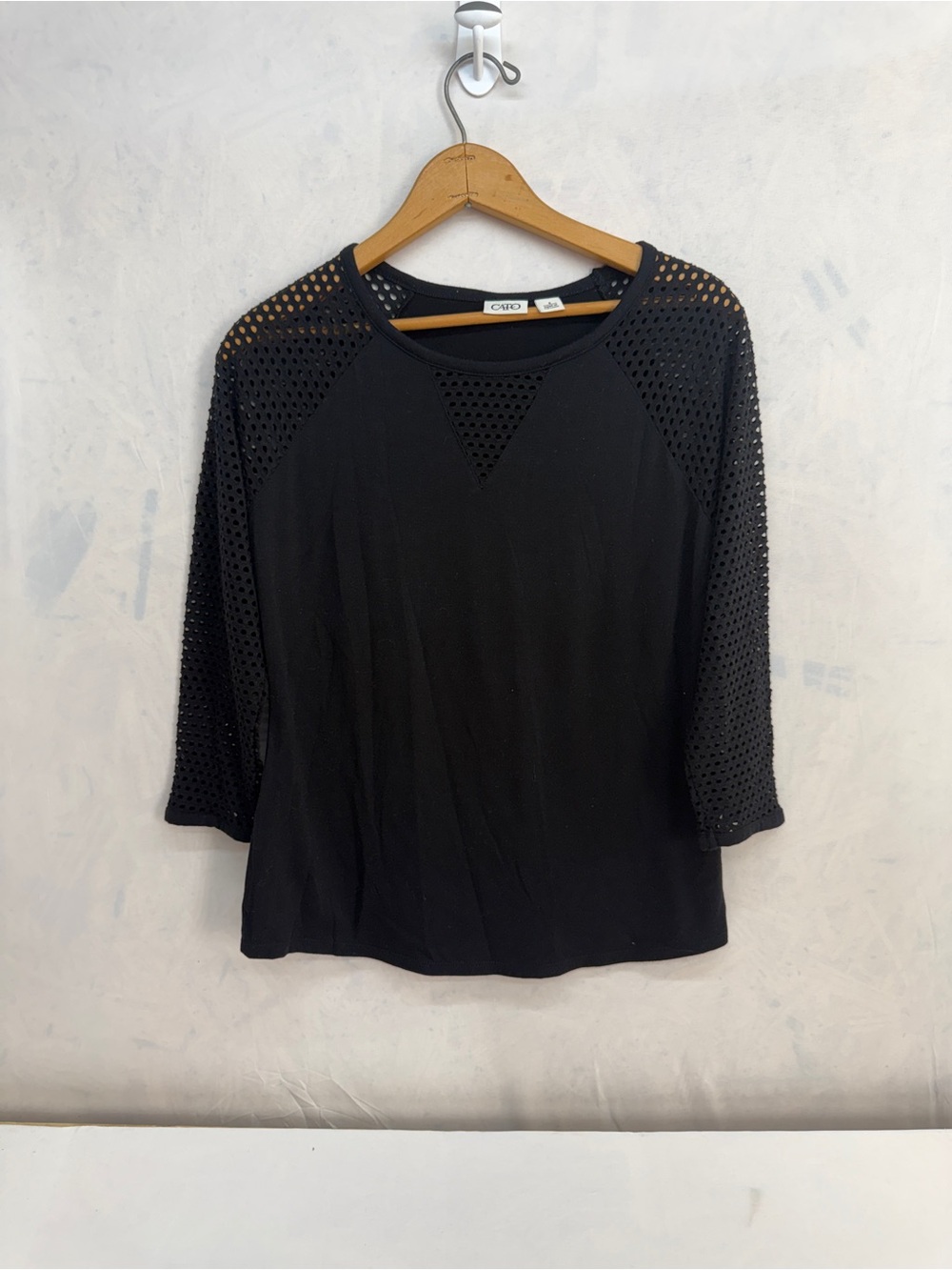 Cato Black Mesh-Sleeve Long Sleeve Tee
